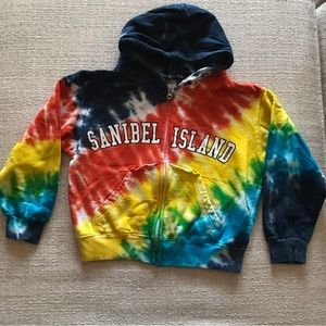 Girls Rainbow Tie Dye Hooded Zip Sweatshirt Jacket SANIBEL ISLAND